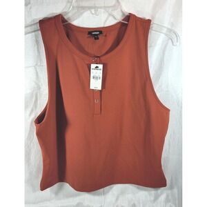 Express Women's Henley Snaps Performance Tank Top - Burnt Orange - Large